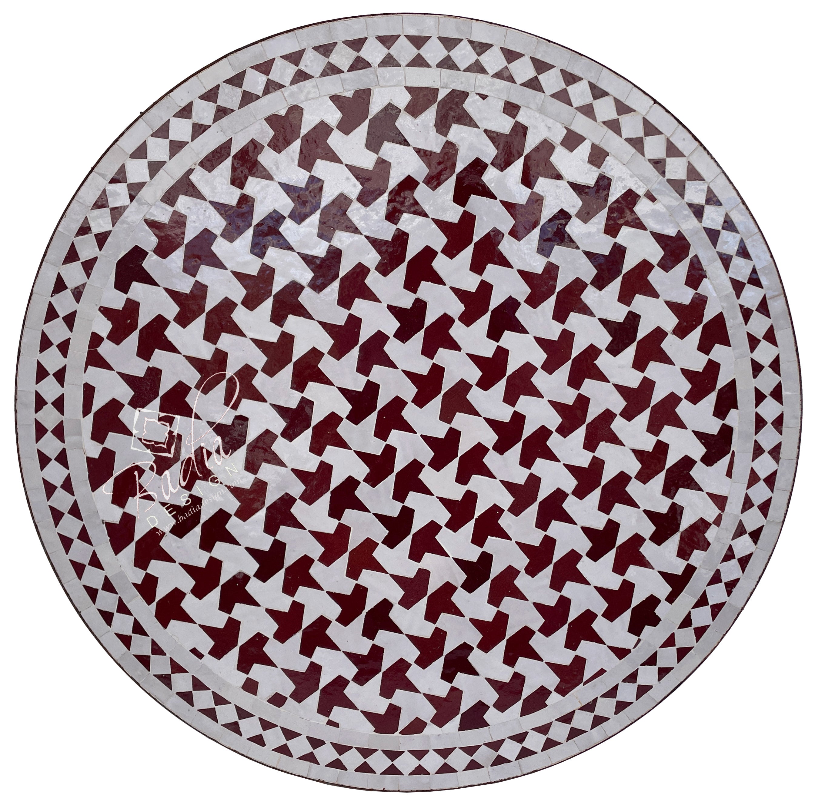 32" Brick Red and White Ceramic Tile Table Top