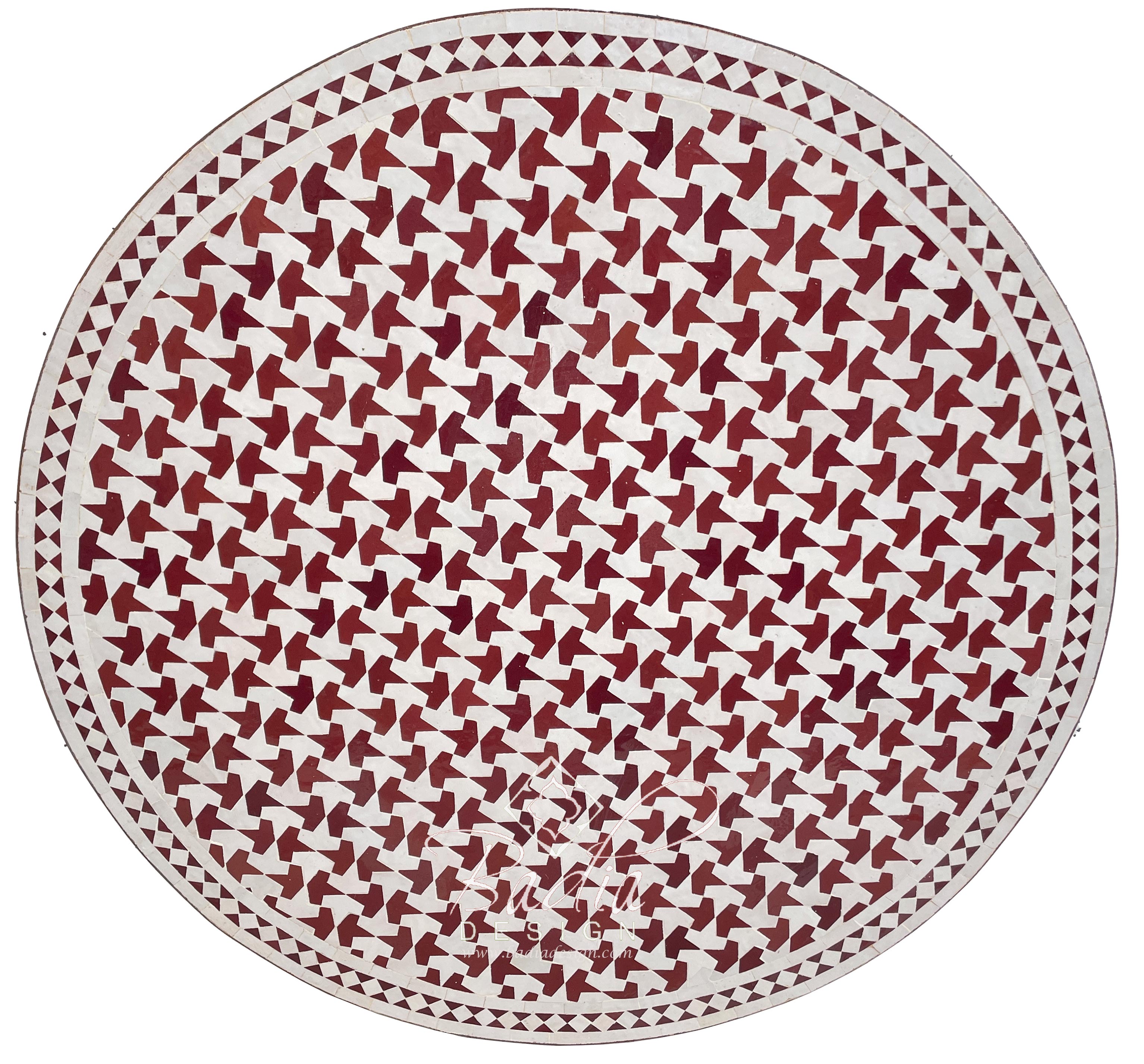 48" Burgundy and White Moroccan Mosaic Tile Table Top