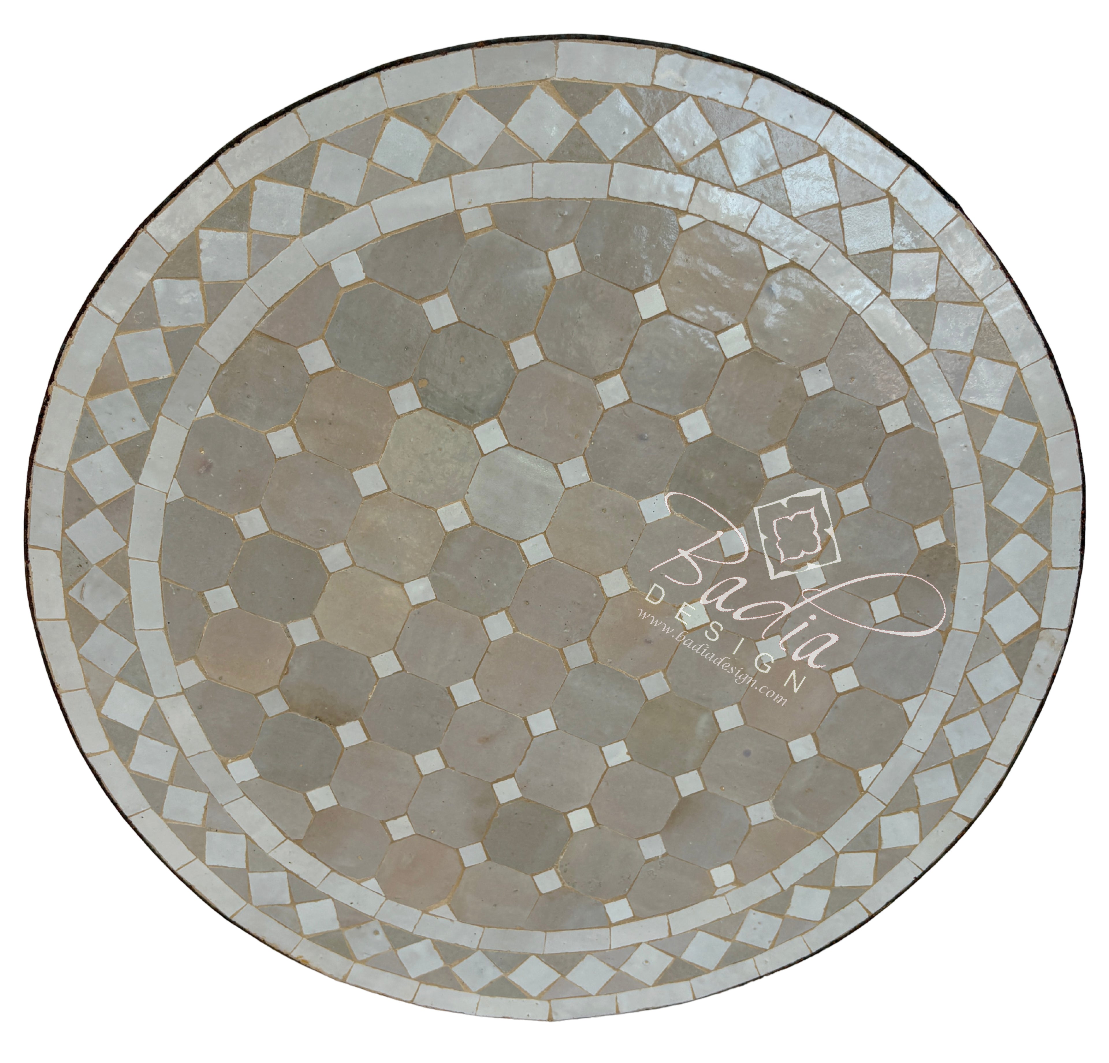 24" Round Beige and Off-White Tile Table Top