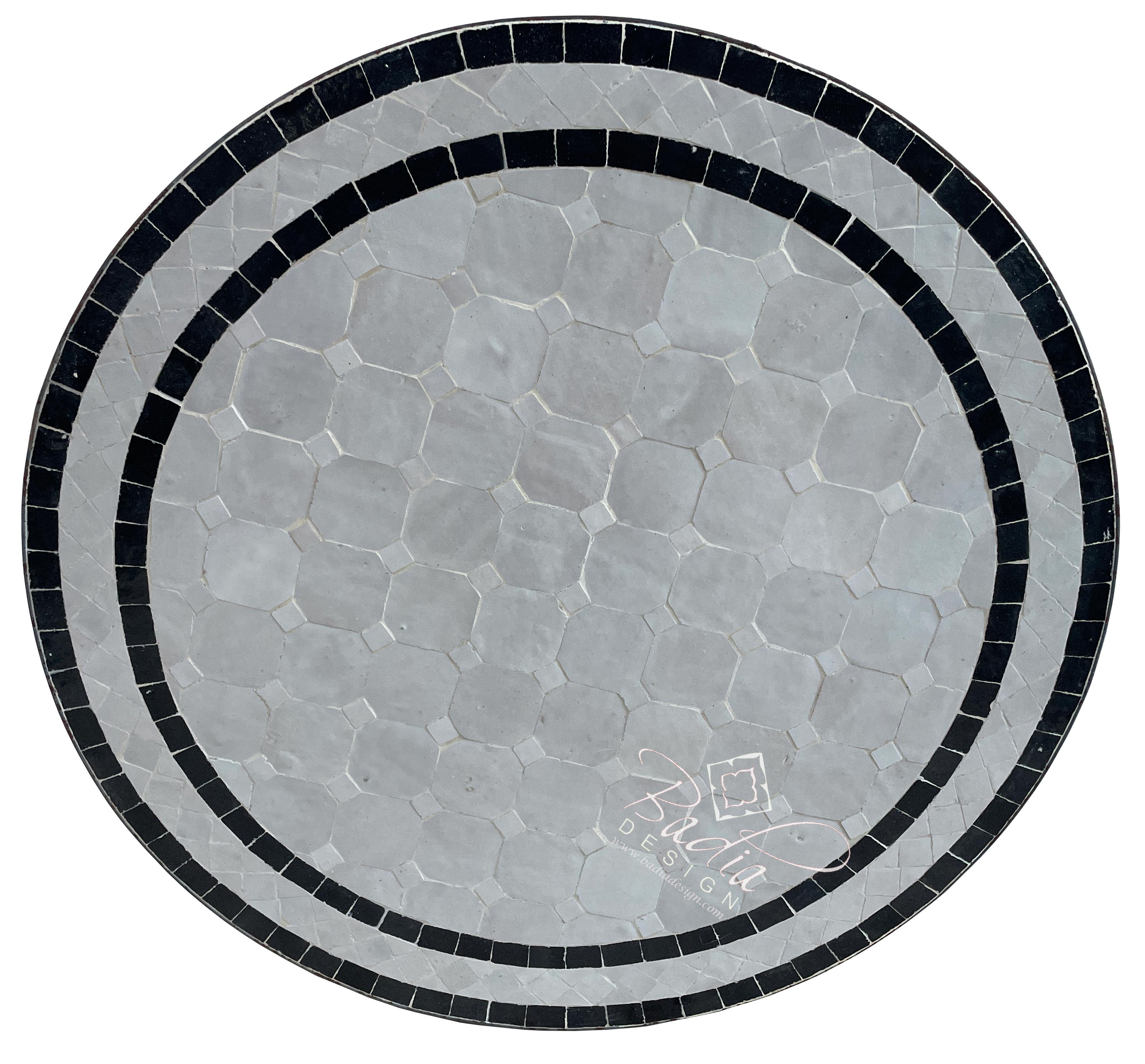 24" Black and White Round Tile Table Top
