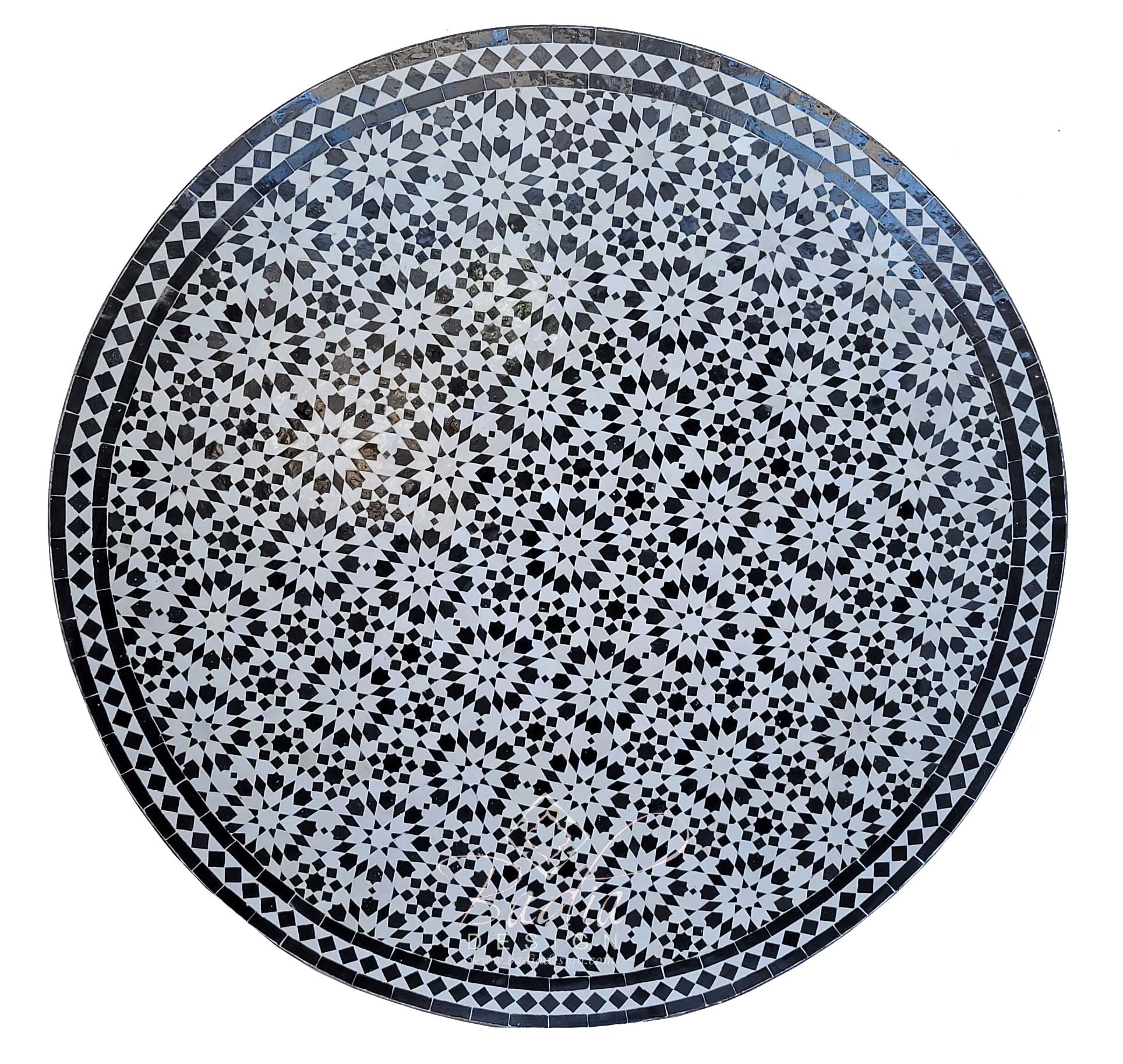 48" Black and White Moroccan Mosaic Tile Table Top