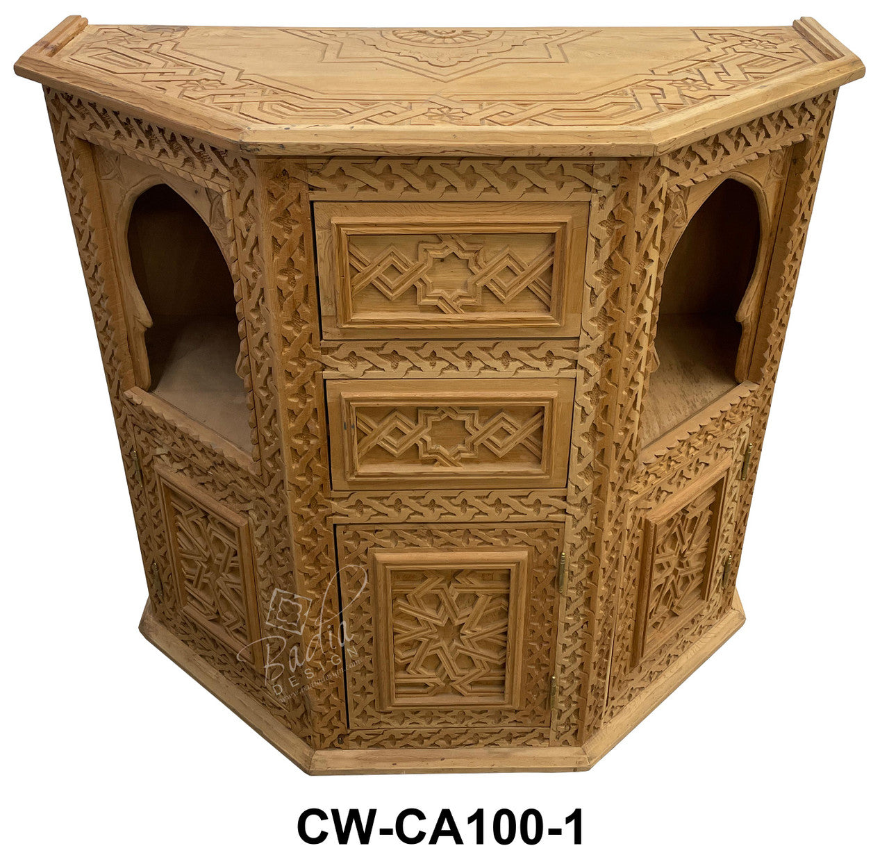 Moroccan Vintage Cedar Carved Cabinet