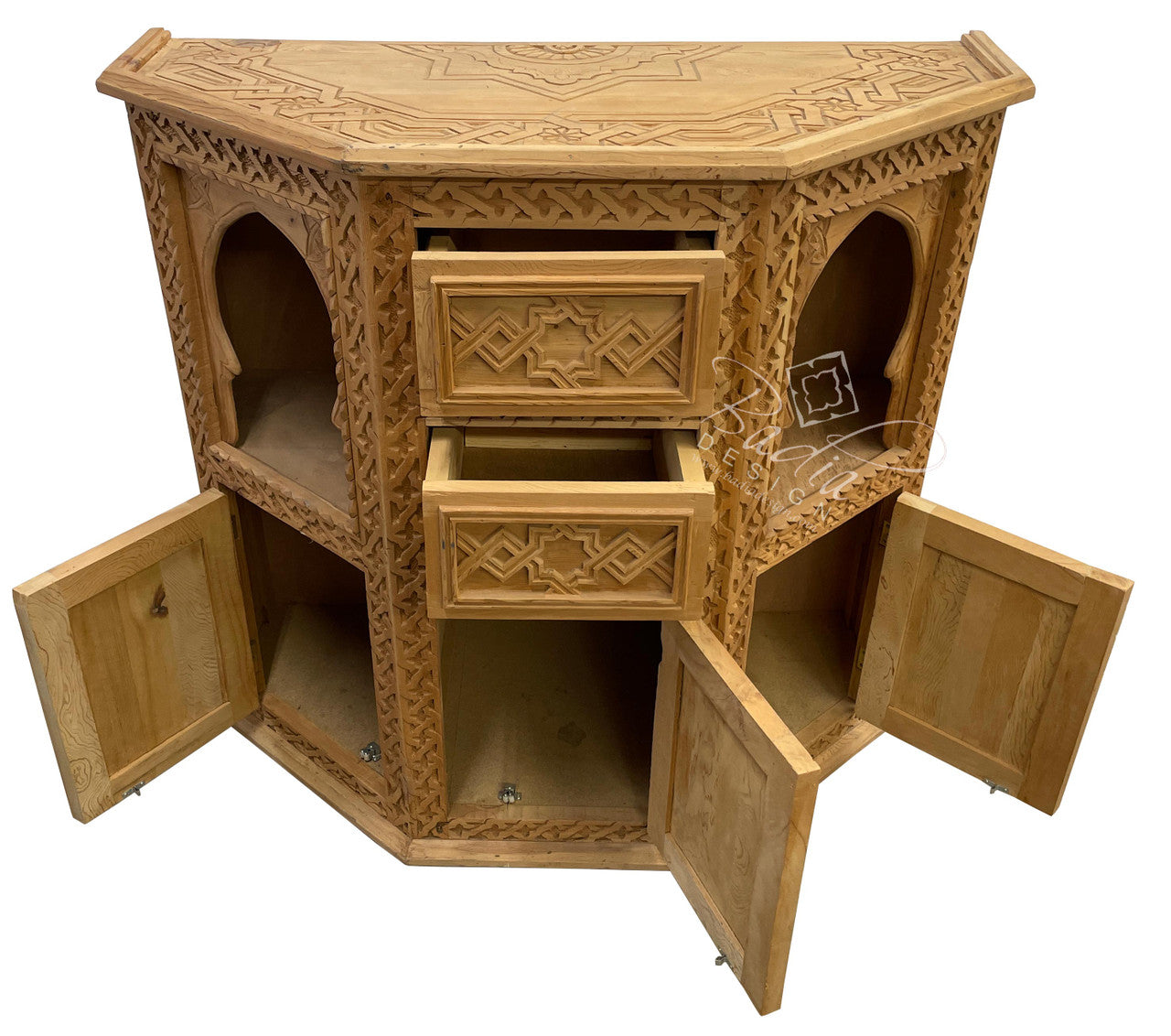 Moroccan Vintage Cedar Carved Cabinet