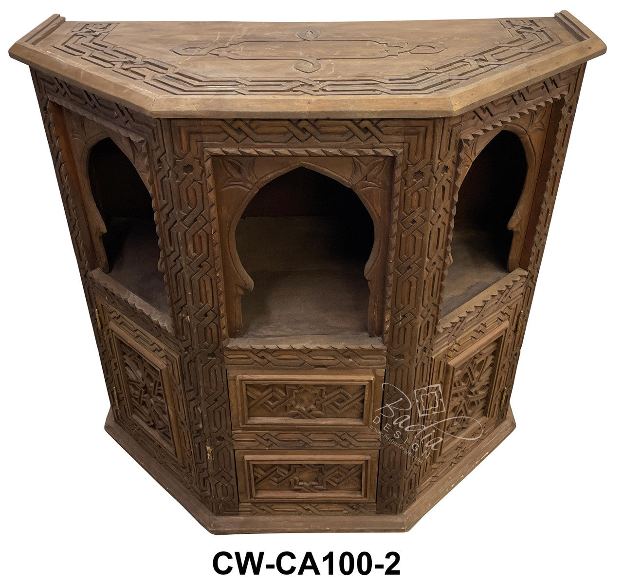 Moroccan Vintage Cedar Carved Cabinet