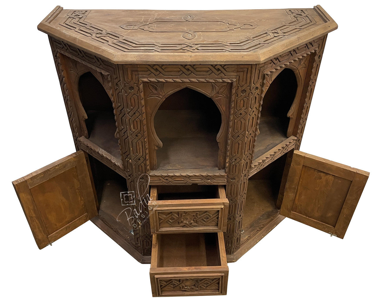 Moroccan Vintage Cedar Carved Cabinet