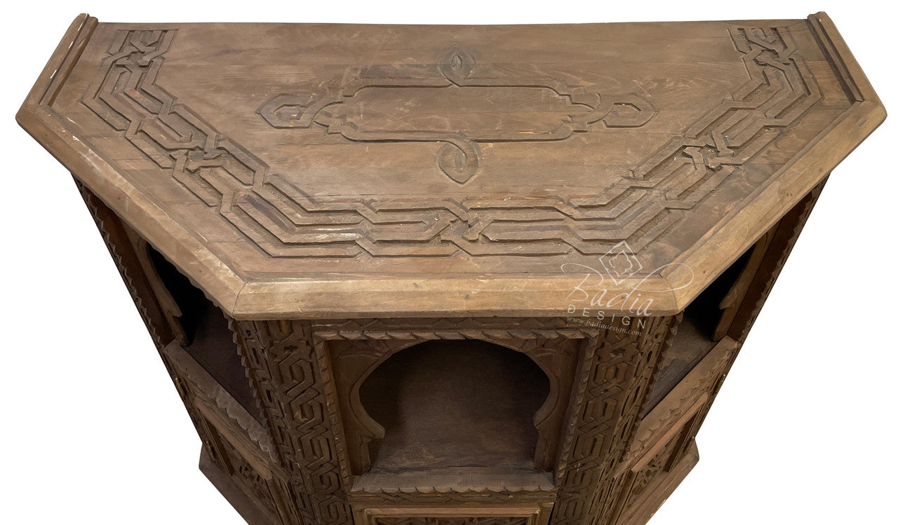 Moroccan Vintage Cedar Carved Cabinet