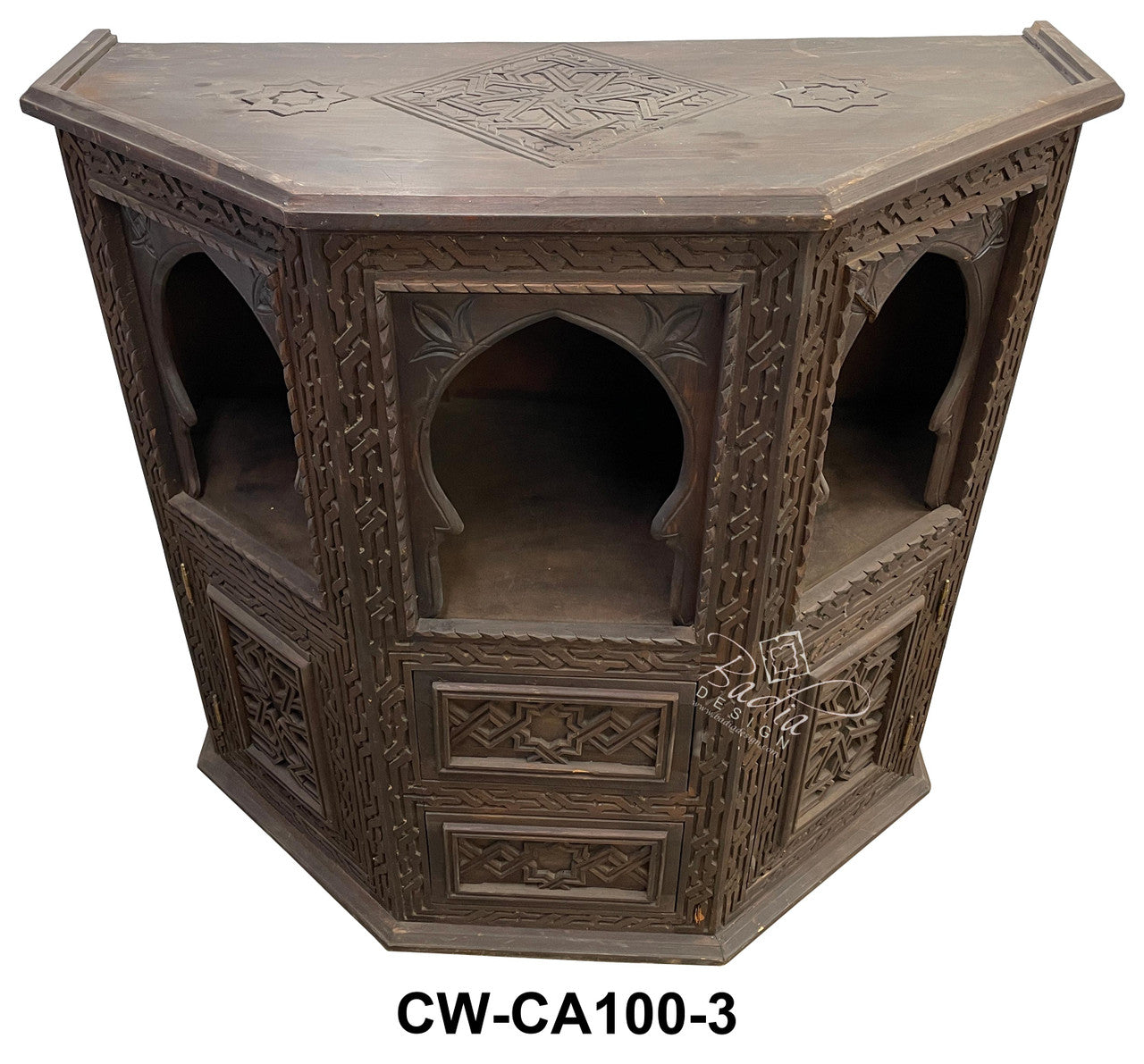 Moroccan Vintage Cedar Carved Cabinet