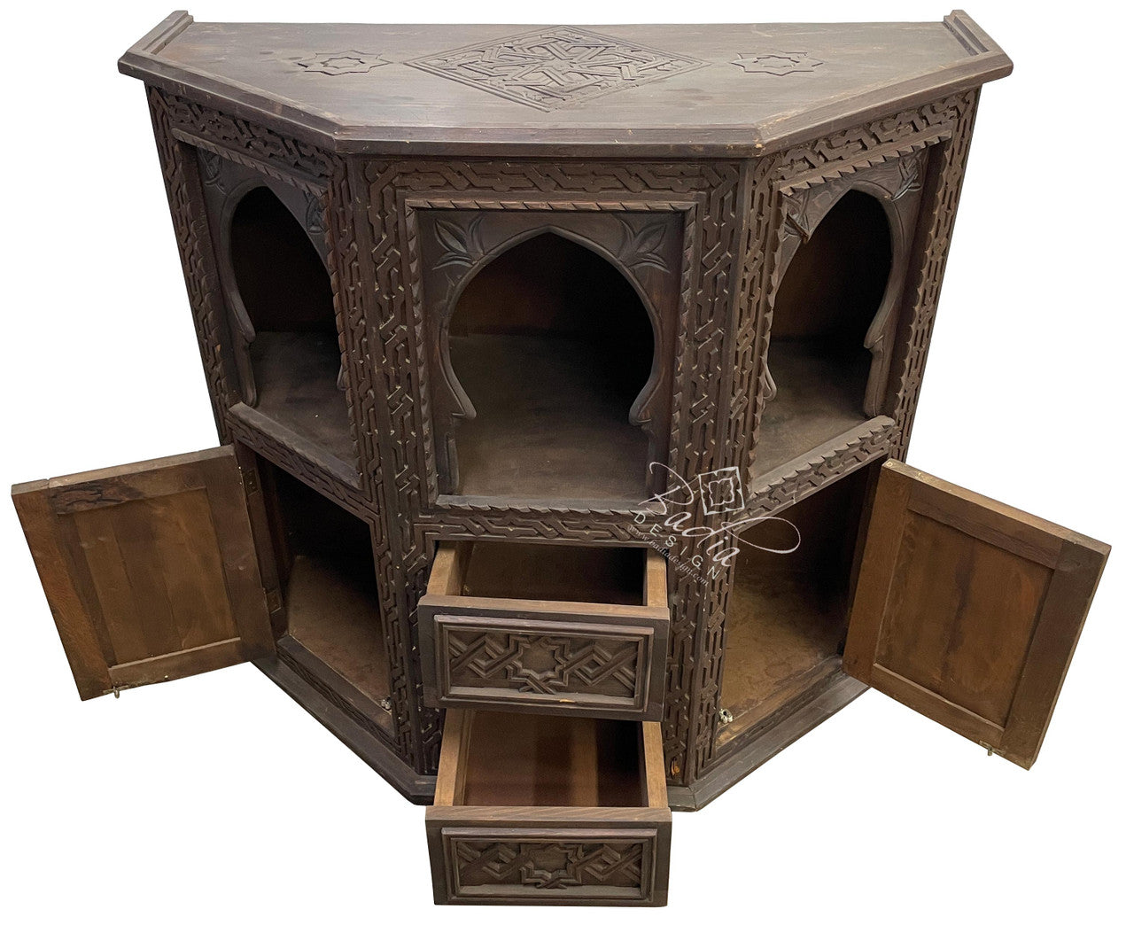 Moroccan Vintage Cedar Carved Cabinet