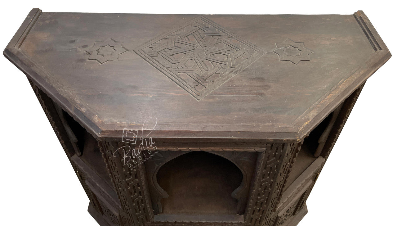 Moroccan Vintage Cedar Carved Cabinet