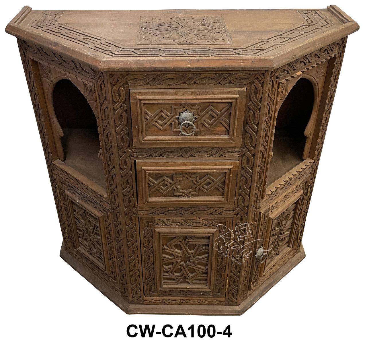 Moroccan Vintage Cedar Carved Cabinet
