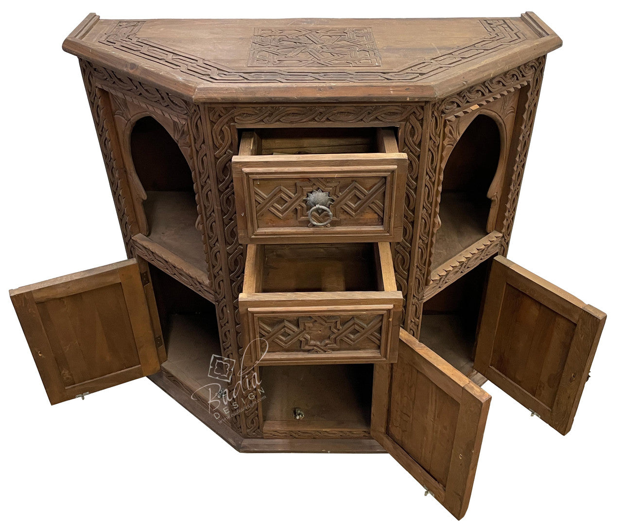 Moroccan Vintage Cedar Carved Cabinet