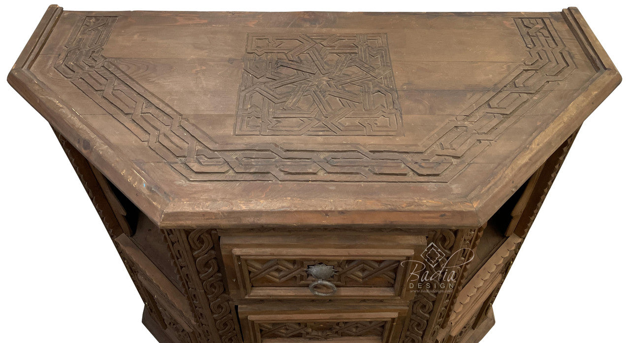 Moroccan Vintage Cedar Carved Cabinet