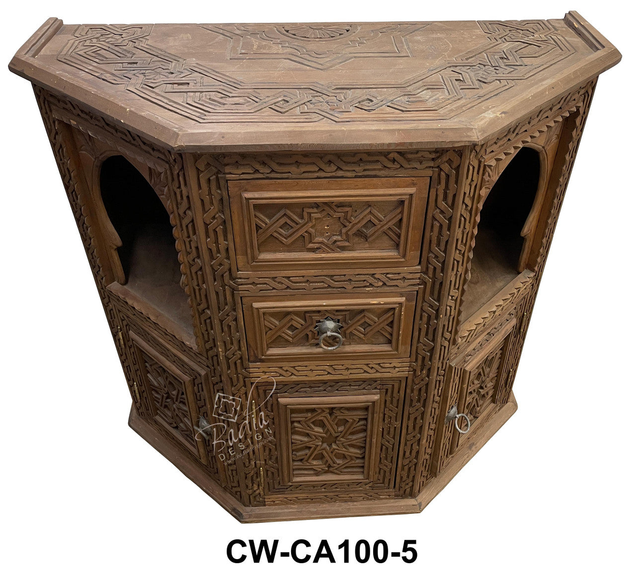 Moroccan Vintage Cedar Carved Cabinet