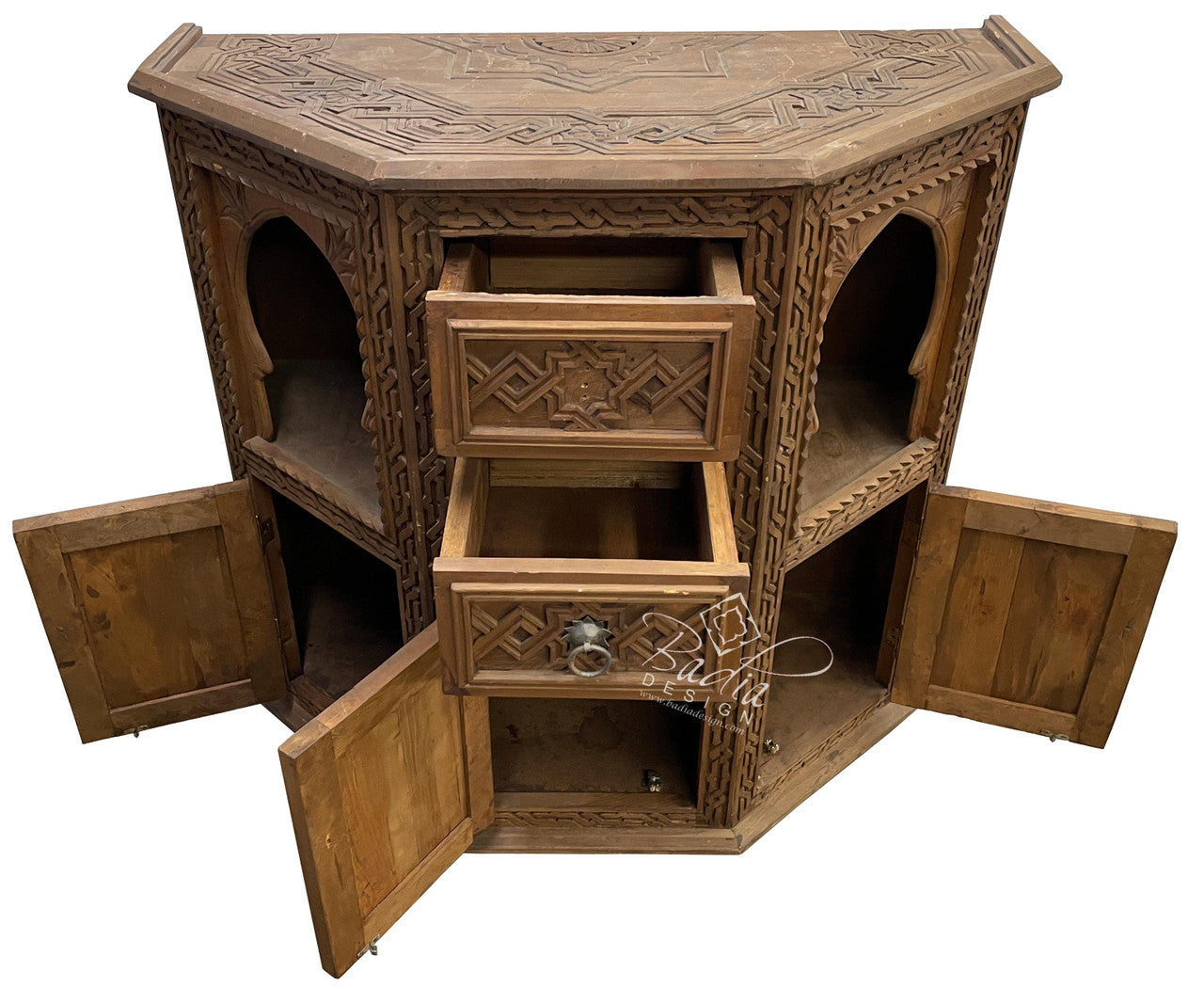 Moroccan Vintage Cedar Carved Cabinet