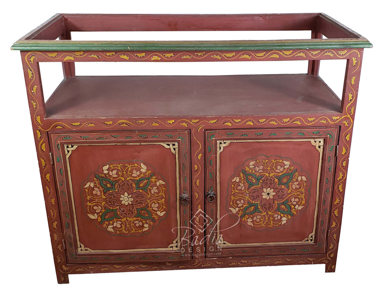 Red Vintage Hand Painted Wooden Cabinet
