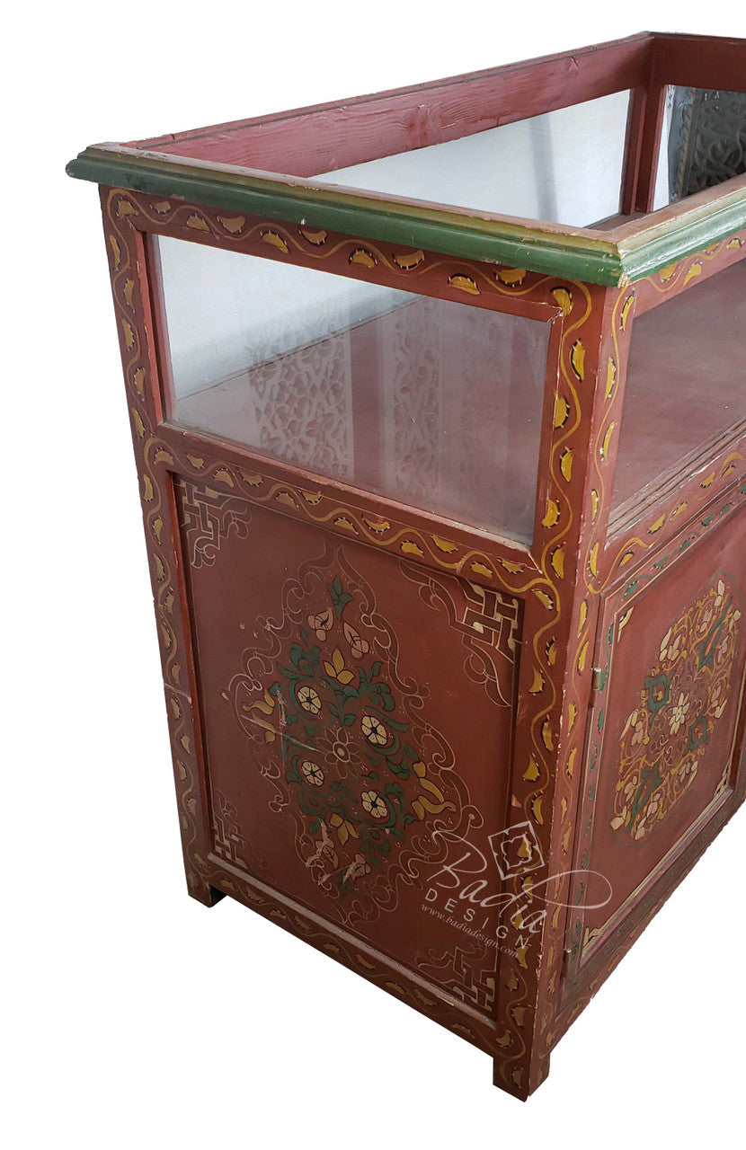 Red Vintage Hand Painted Wooden Cabinet