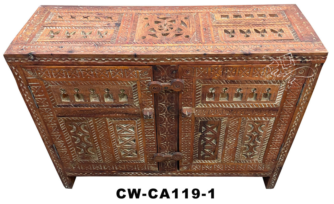 Vintage Hand Carved Cedar Wood Cabinet