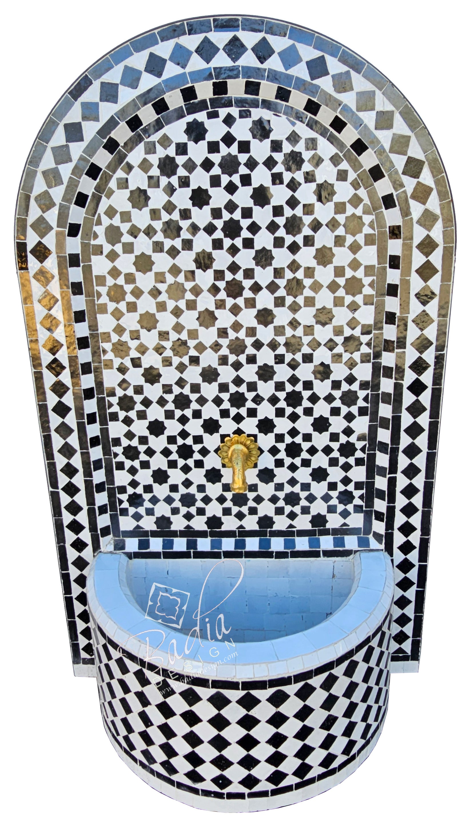 Arch Top Black and White Tile Water Fountain