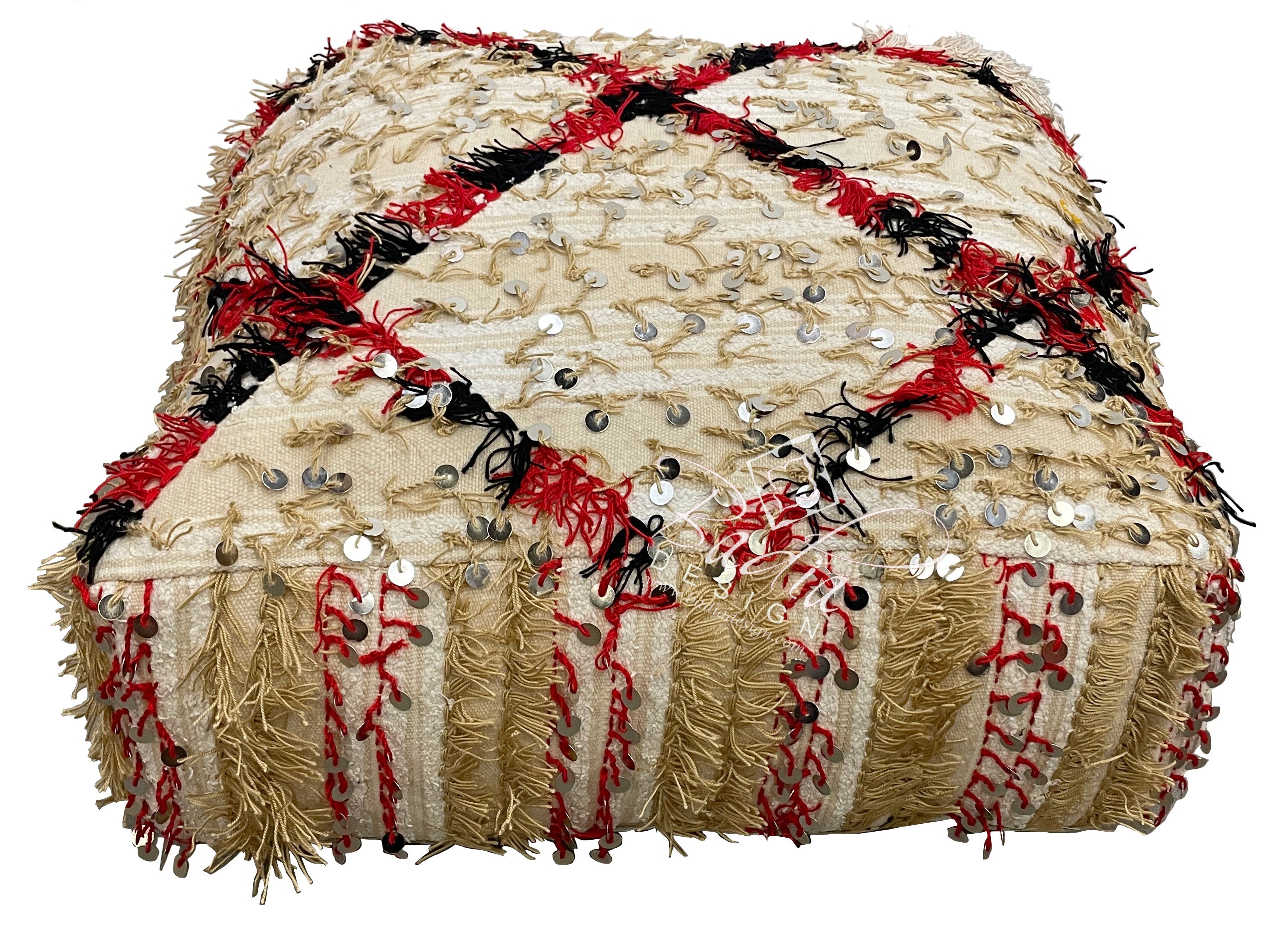 Wool Square Moroccan Ottoman Pouf