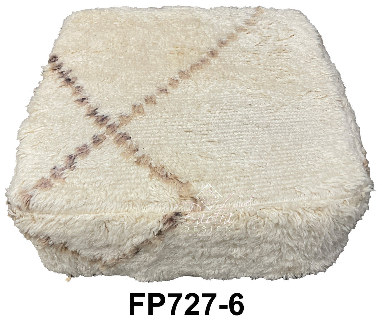 Off-White Square Shaggy Wool Ottoman