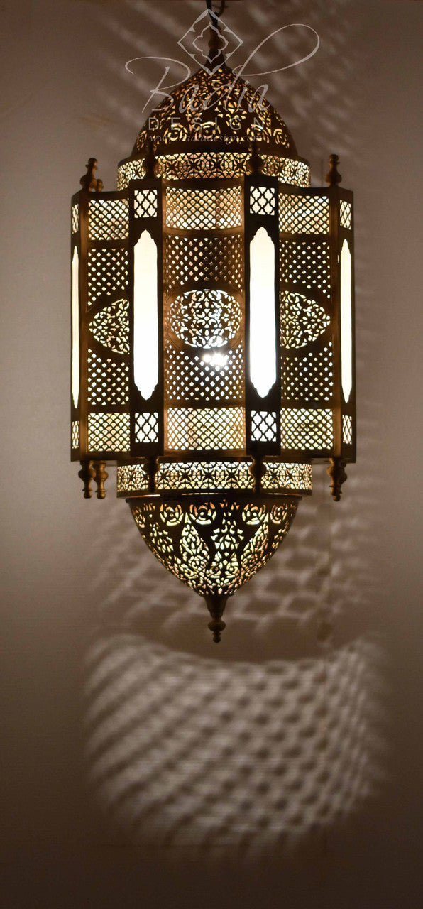 Brass Chandelier with White Glass