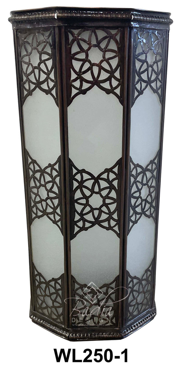 Tall Metal Wall Sconce with White Glass