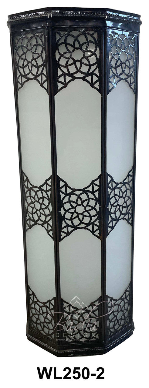 Tall Metal Wall Sconce with White Glass