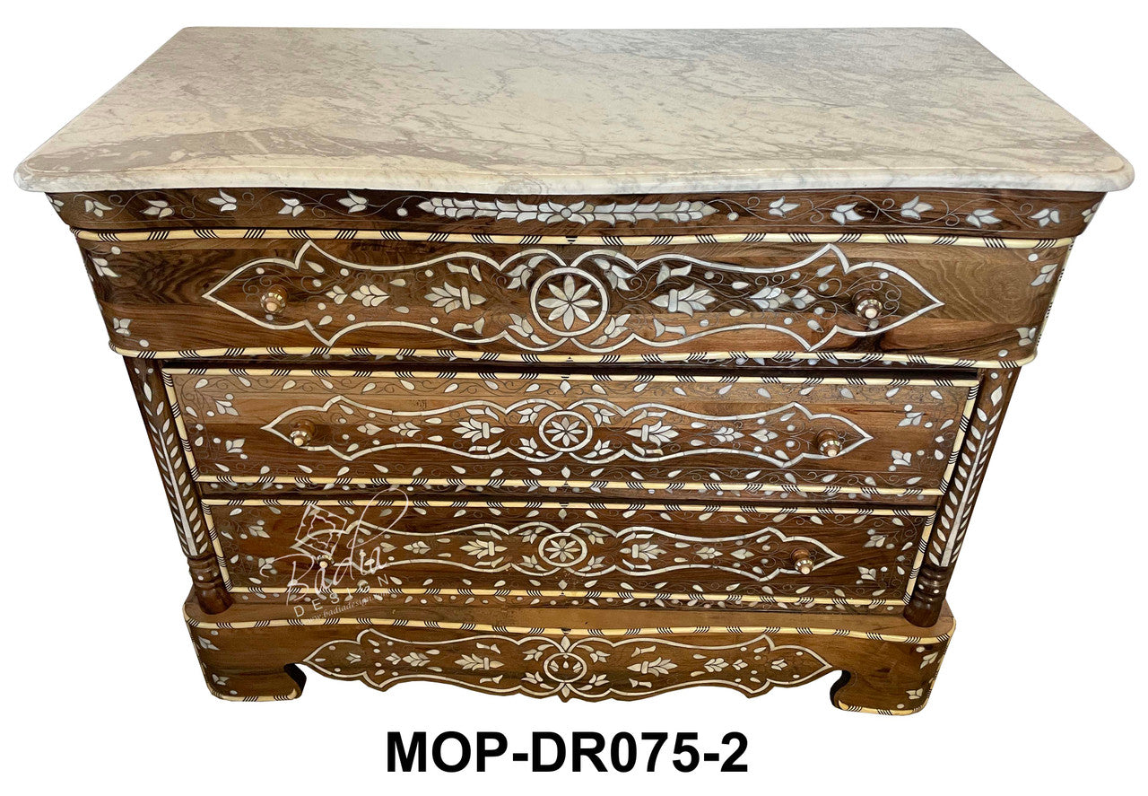 White Mother of Pearl Inlay Dresser with Three Drawers