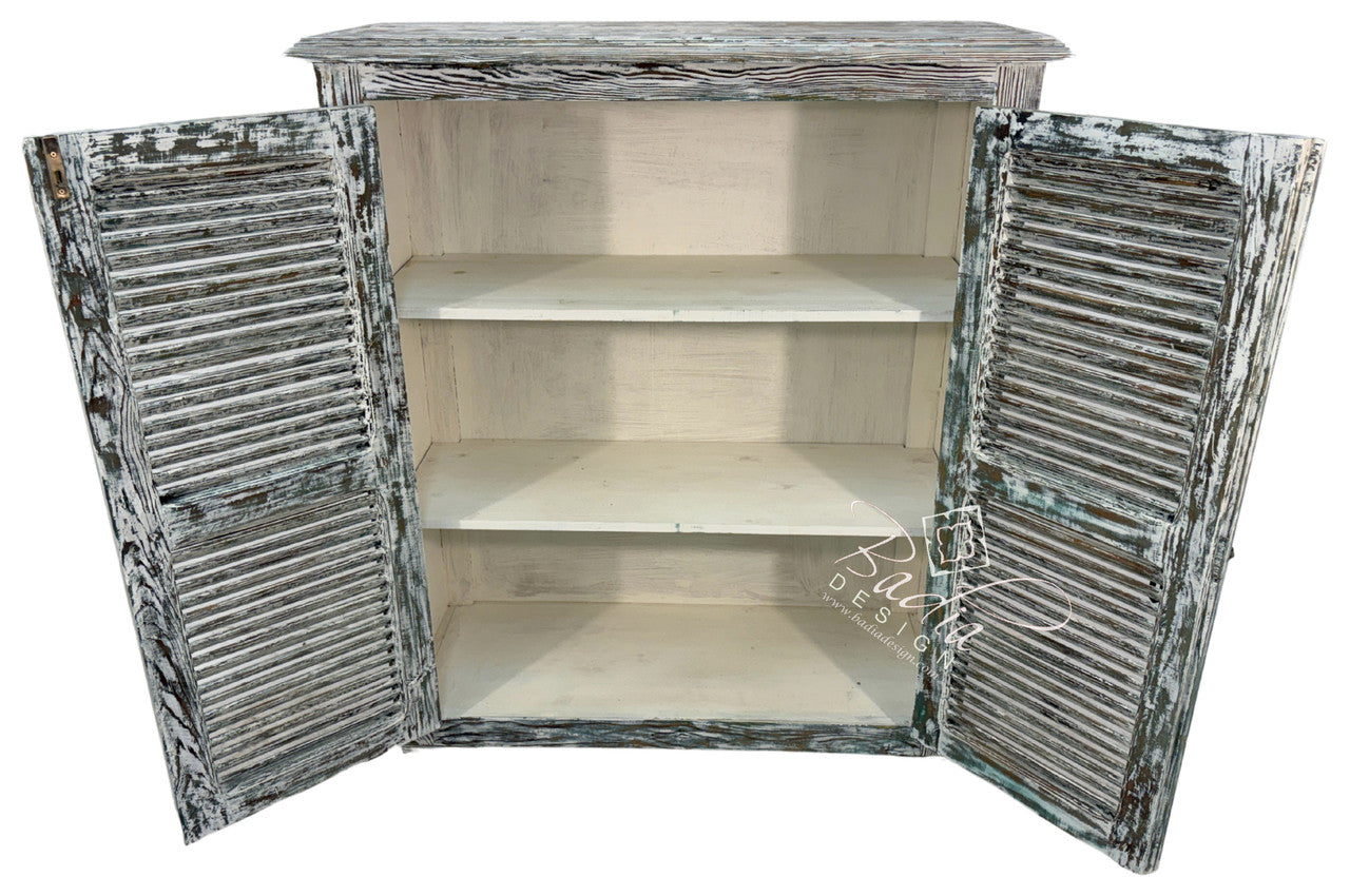Handcrafted Moroccan Whitewash Cedar Wood Cabinet