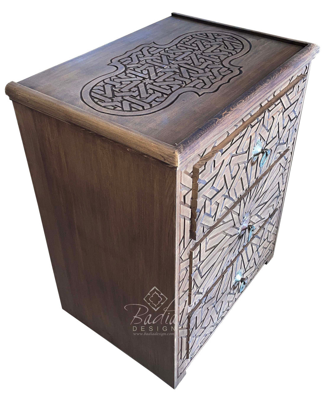 Stained Hand Carved Wooden Nightstand