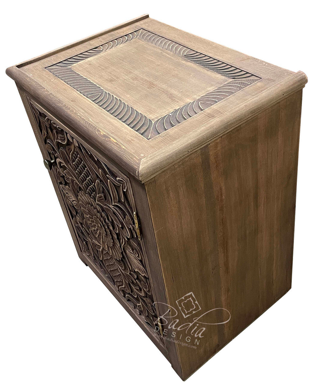 Stained Hand Carved Wooden Nightstand