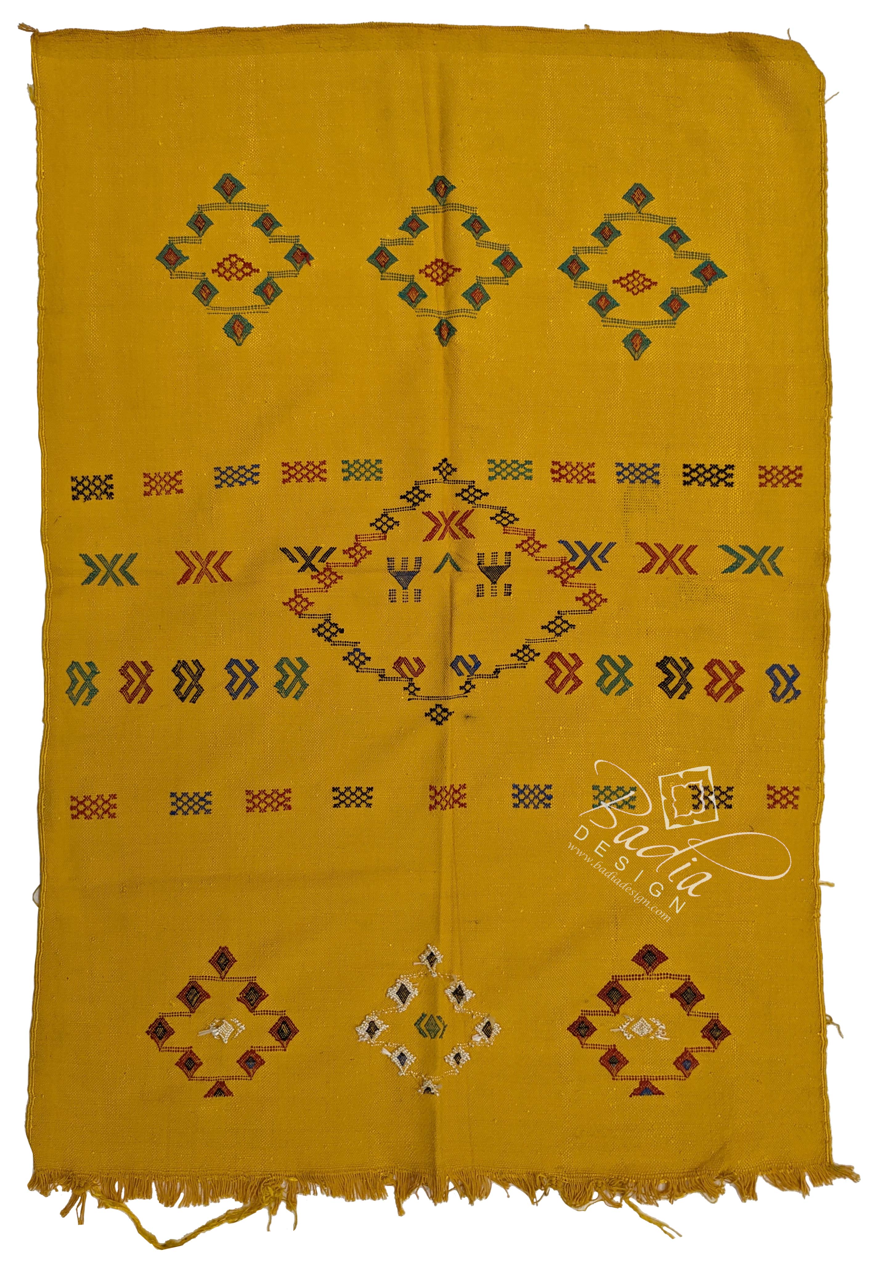 Yellow Cactus Silk Rug with Tribal Designs