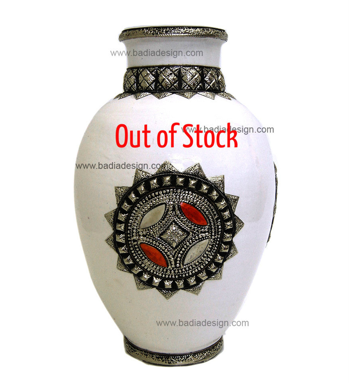 Large Metal and Bone Ceramic Vase