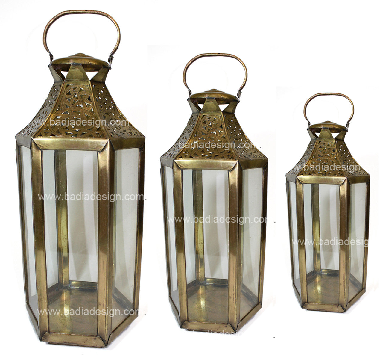 Brass Floor Lantern with Clear Glass