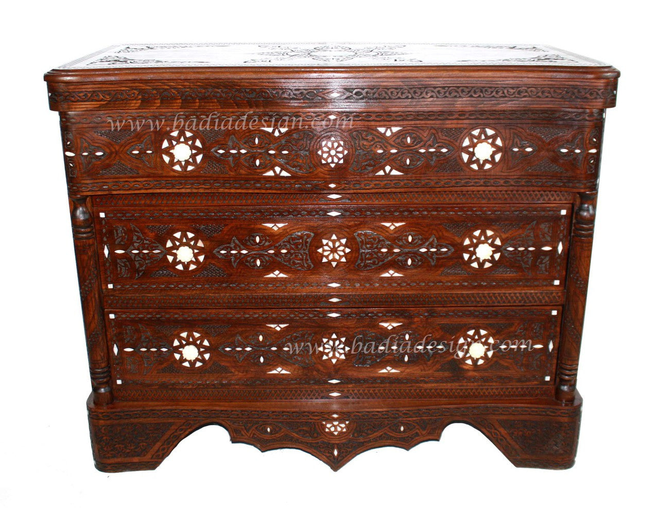 Large Carved Wood Bone Inlay Dresser
