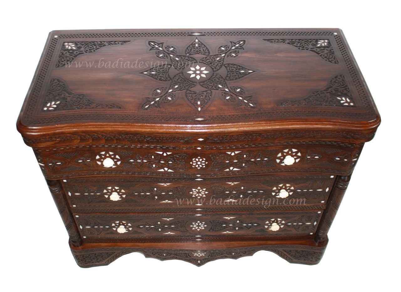 Large Carved Wood Bone Inlay Dresser