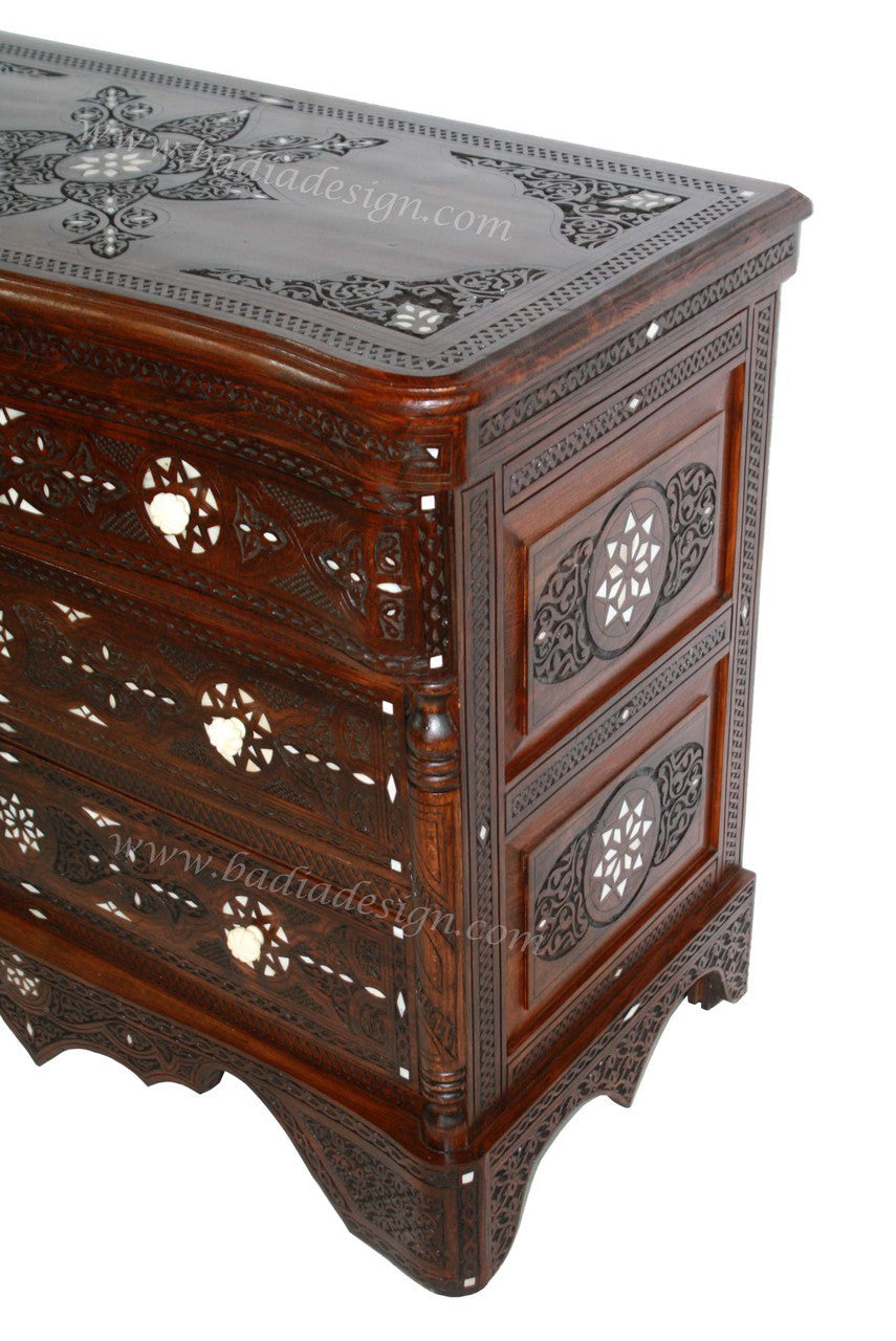 Large Carved Wood Bone Inlay Dresser