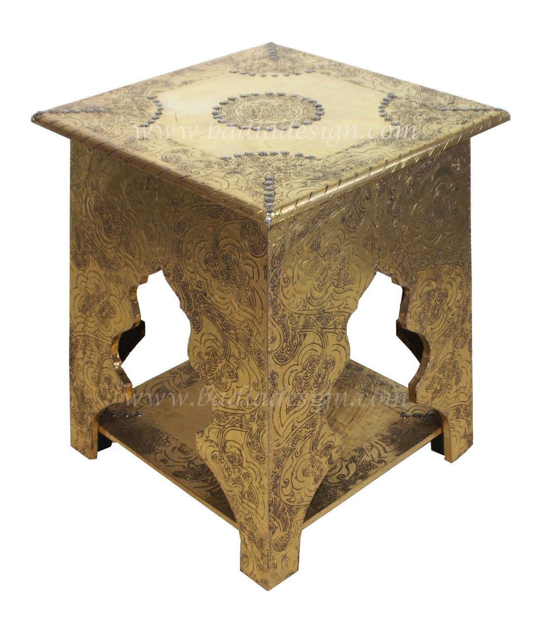 Cedar Carved Brass Embossed Table