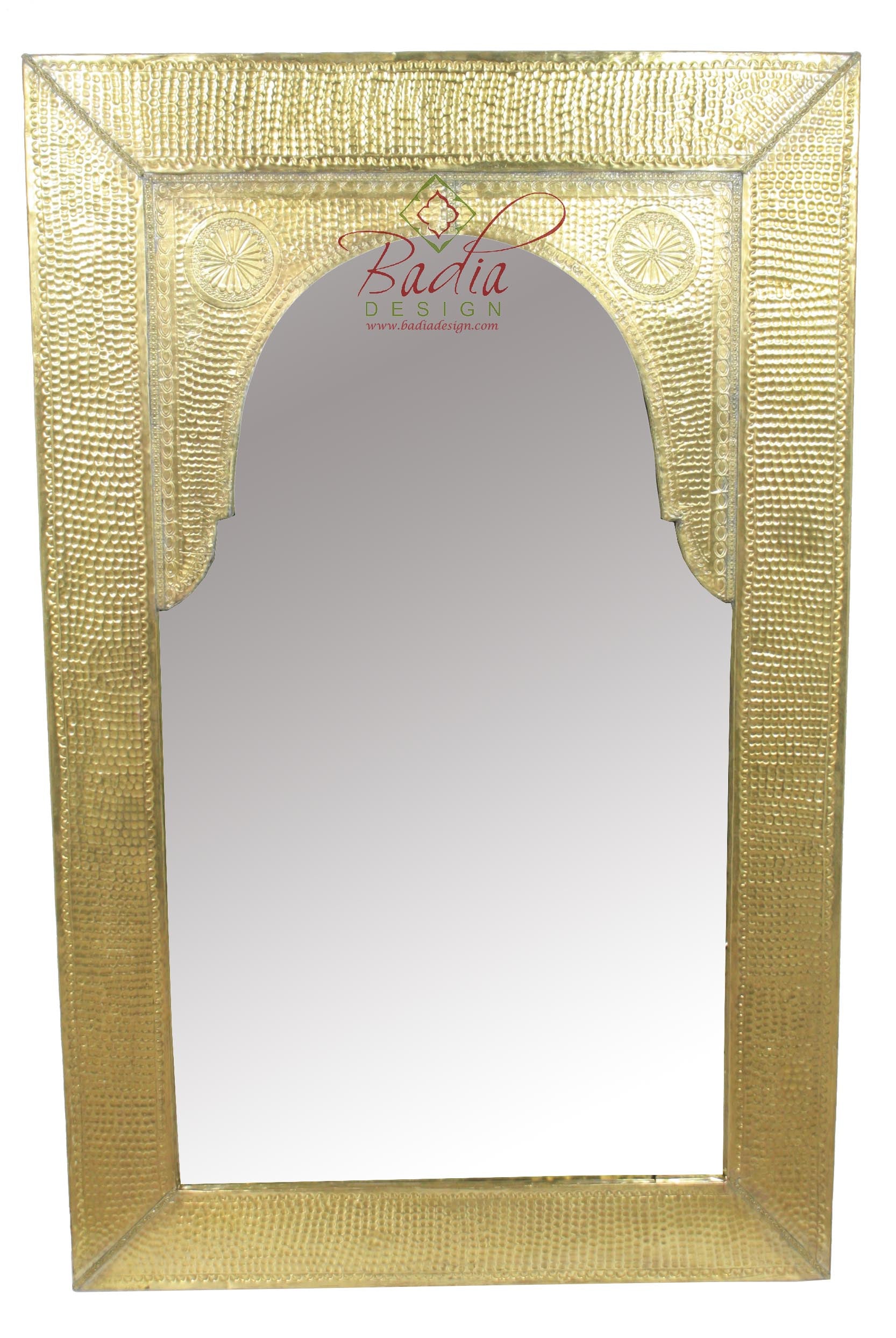 Moroccan Rectangular Embossed Brass Frame Mirror