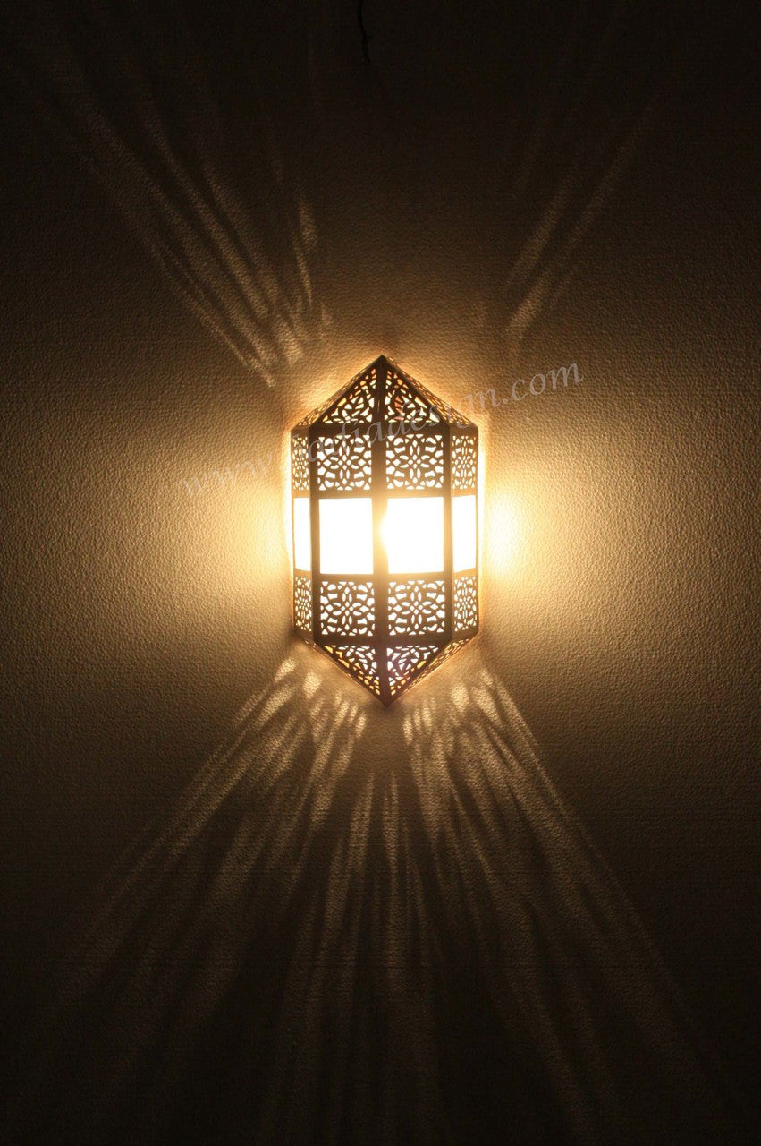 Brass Wall Sconce with White Glass