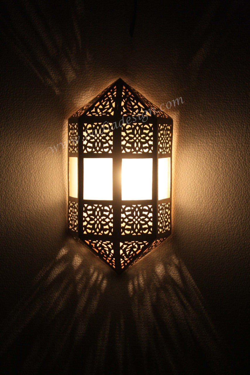 Brass Wall Sconce with White Glass