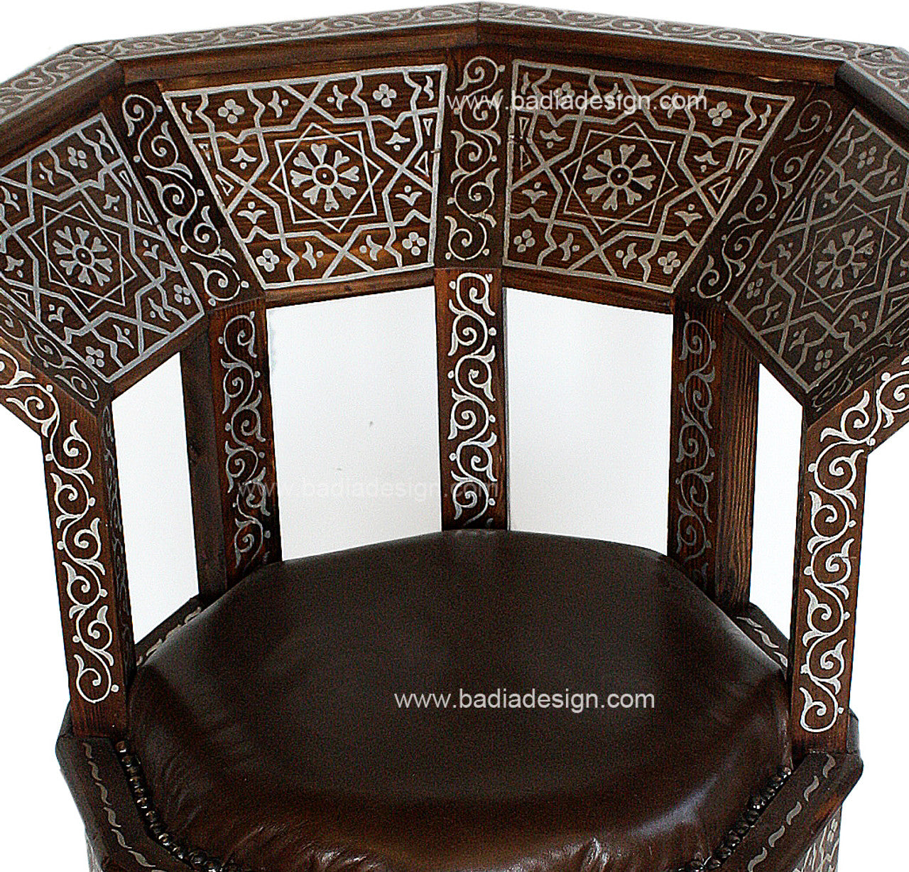 Hand Painted Cedar Carved Chair with Leather Seat