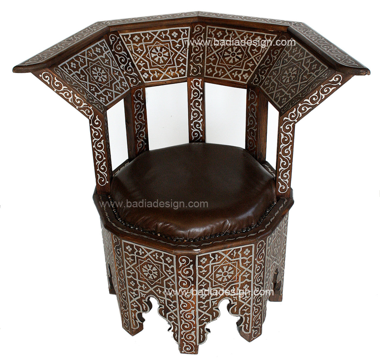 Hand Painted Cedar Carved Chair with Leather Seat