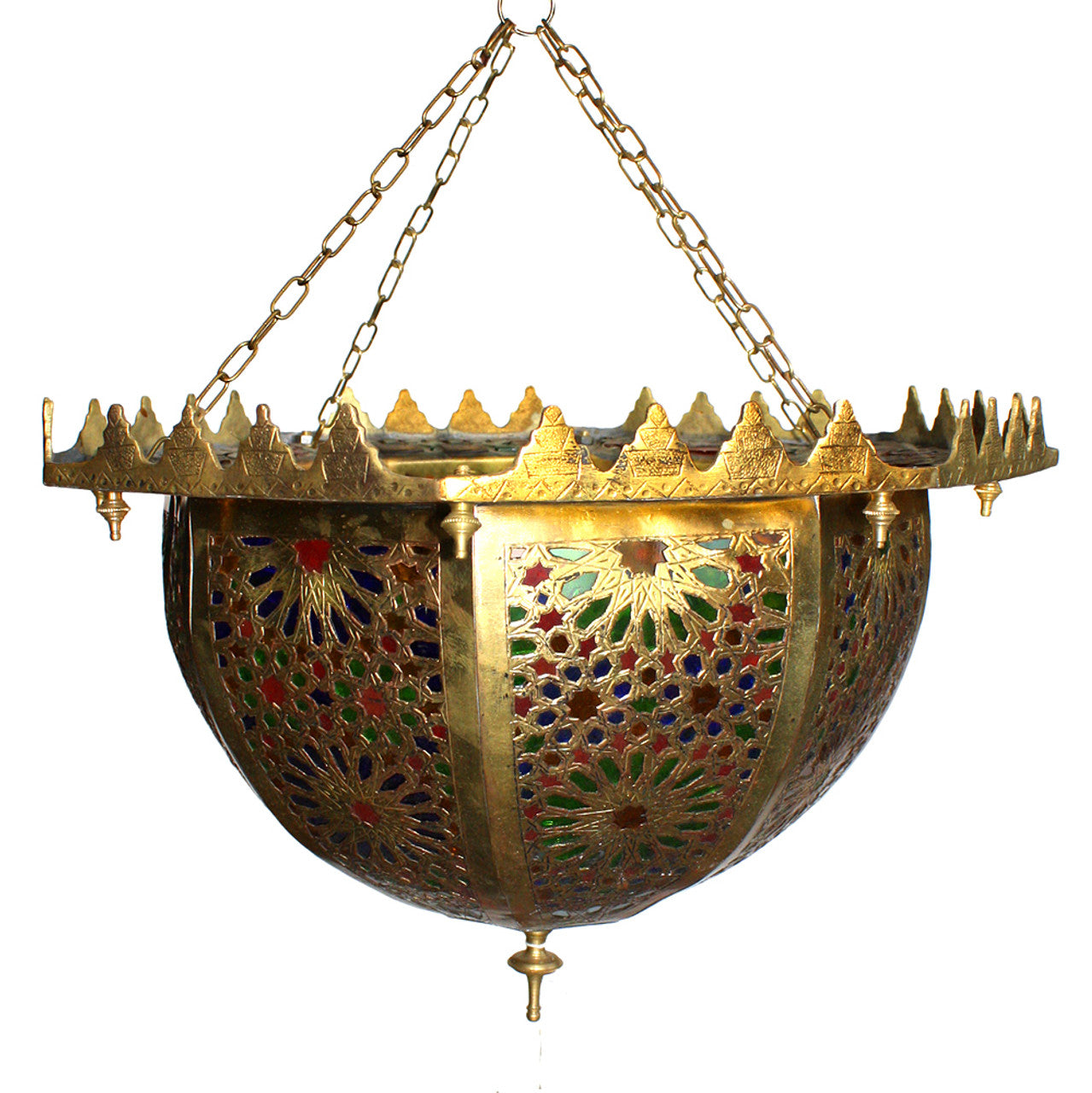 Brass with Multi Color Glass Inverted Bowl Chandelier