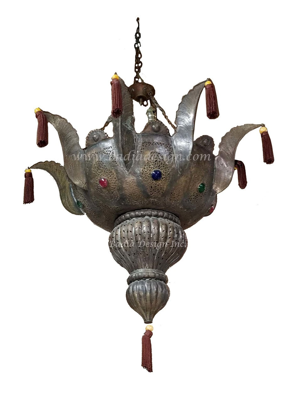 Brass Chandelier with Multi-Color Glass Eyelets