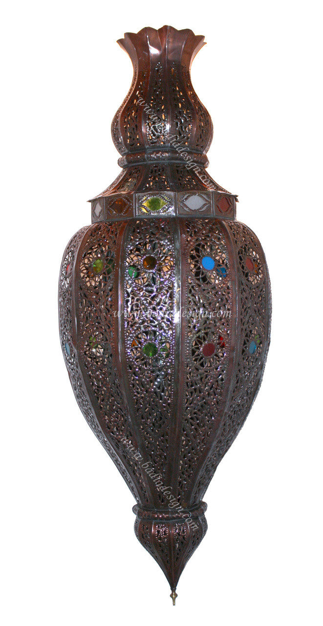 Moroccan Hanging Lantern with Multi Color Glass