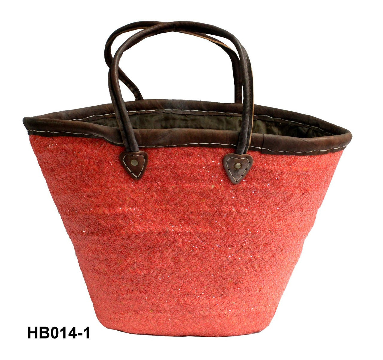 Raffia Handbag with Leather Handle
