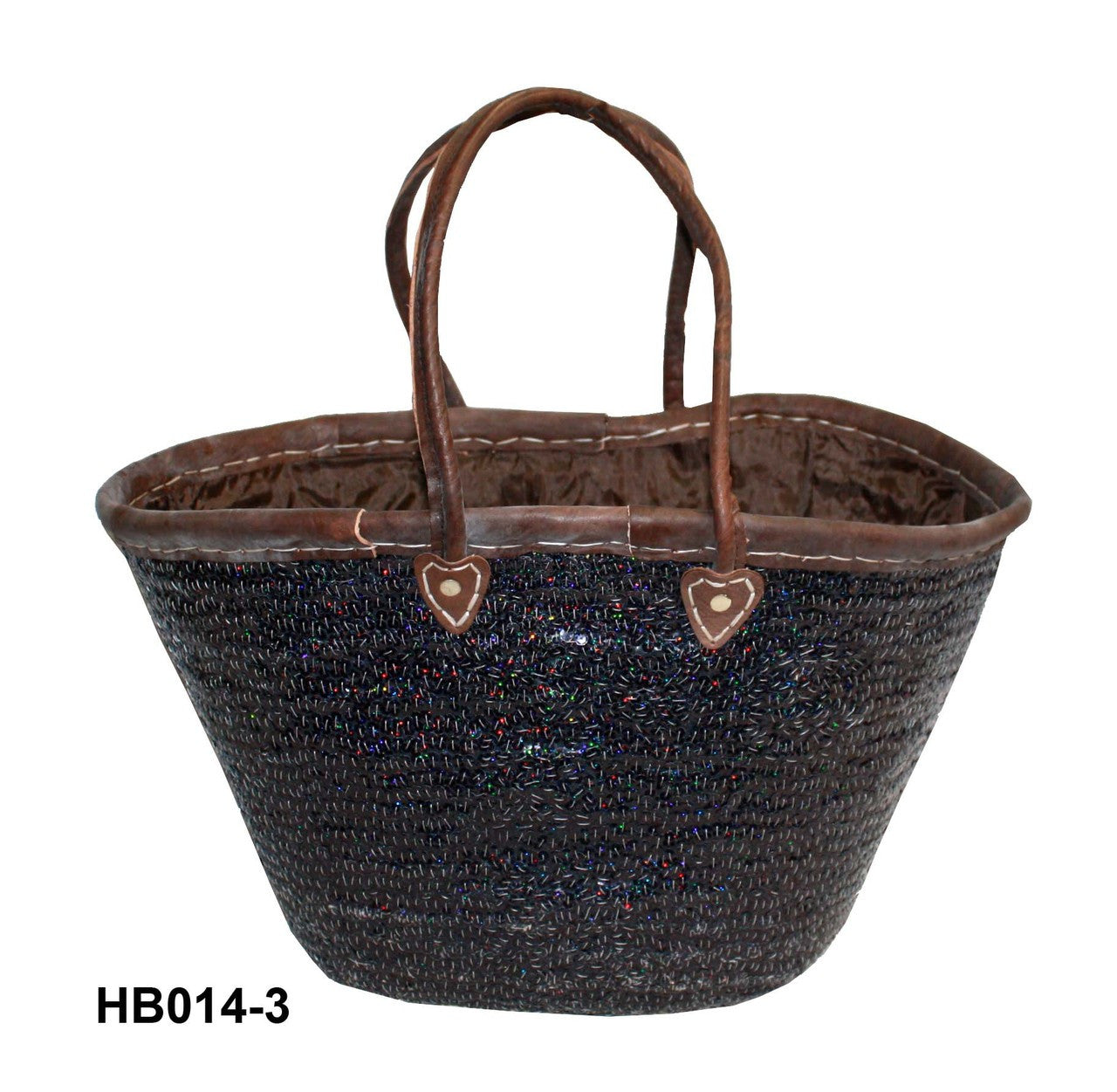 Raffia Handbag with Leather Handle
