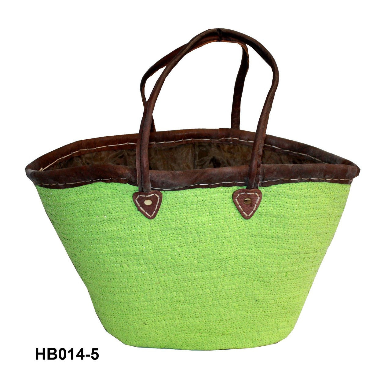 Raffia Handbag with Leather Handle