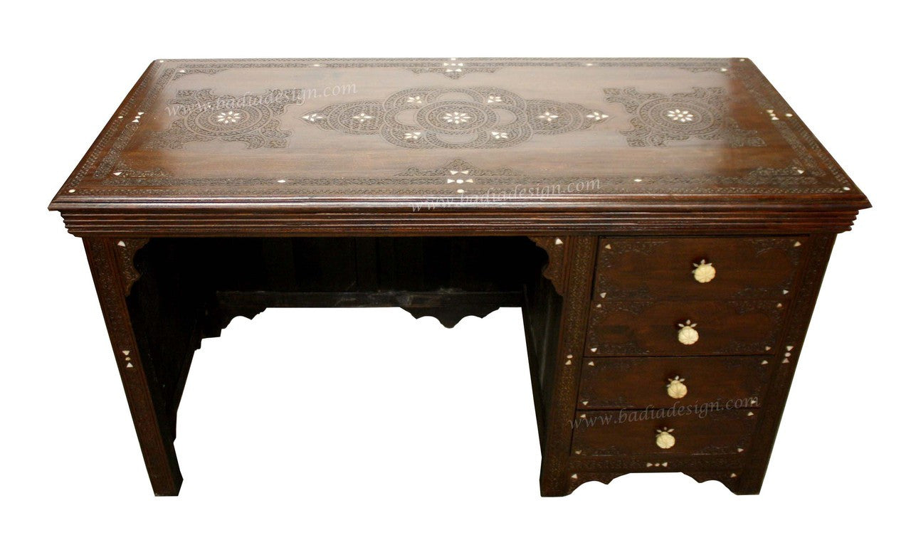 Hand Carved Cedar Wood Bone Inlay Desk